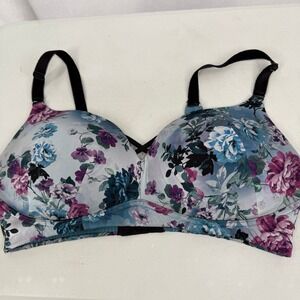 Torrid Floral Print Dream Wire Free Push Up Bra 40DD Blue Purple